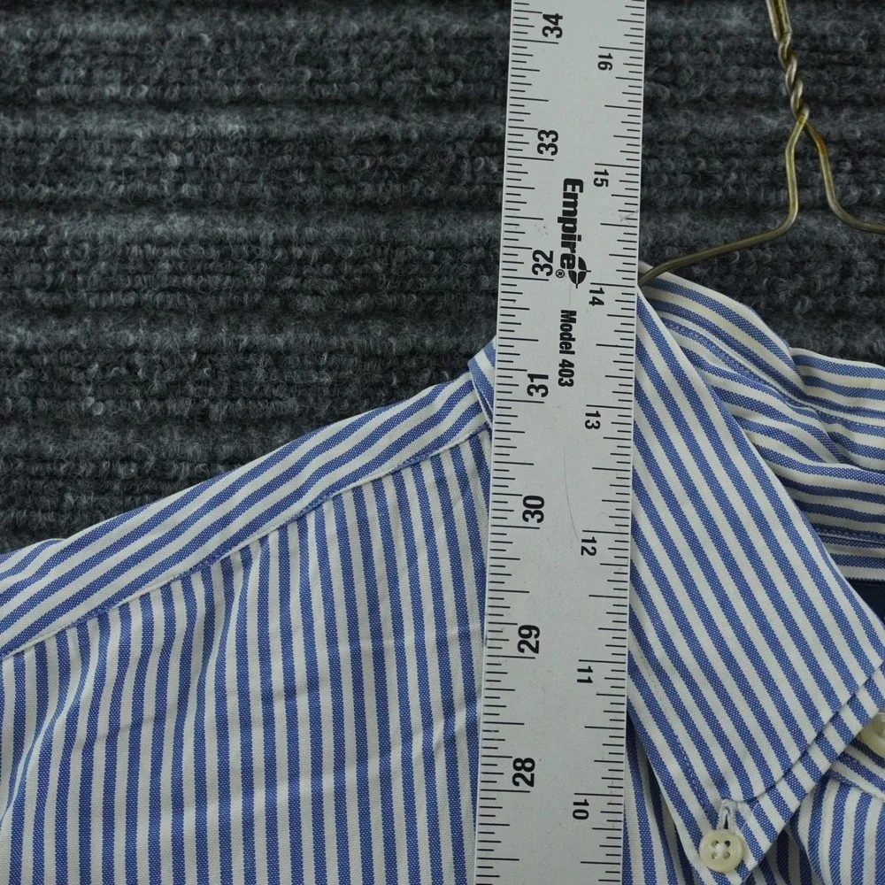 VTG Ralph Lauren Yarmouth Button Down 17-35 Blue White Striped Flesh Pony Shirt